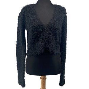TEN sixty Sherman cropped black cardigan fuzzy soft warm dark vibes y2k